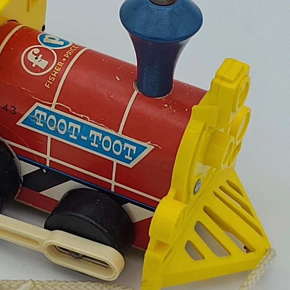 Vintage 1964 Fisher Price 643 Toot-Toot Train Engine Wooden Pull Toy
